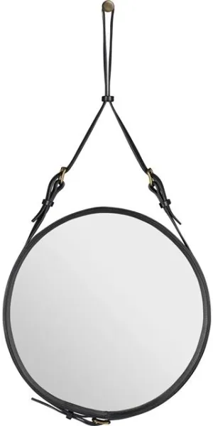 GUBI Adnet Wandspiegel Rund Schwarz Leder Ø45 cm